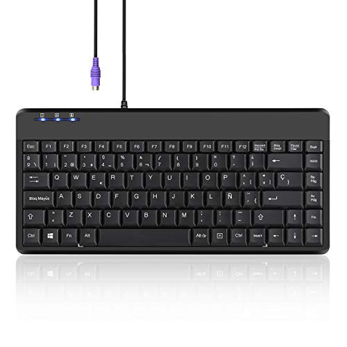 Perixx PERIBOARD-409P ES Mini Teclado con PS2 Cable - 314x146x20mm - Negro - QWERTY Español