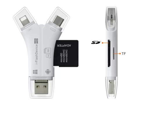 SD Card Reader for iPhone ipad Android Mac Computer Camera4 in1 Micro Card Reader Trail Camera Viewer Portable Memory Card Reader SD Card Adapter Compatible with TF Card Included  White