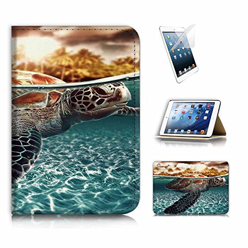 ( For iPad Mini Gen 4) Flip Case Cover and Screen Protector Bundle A3247 Turtle