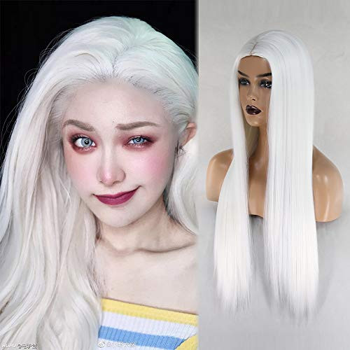 Towarm Snow White Long Straight Wig Middle Part Synthetic None Lace Front Wigs for Women Machine Made High Temperature Fiber Hair Party Cosplay Daily Wear Wig  24inch Snow White