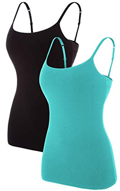 V FOR CITY Shelf Bra Camisoles for Women Undershirts with Built in Bra Tank Tops Cami Black Aqua XL