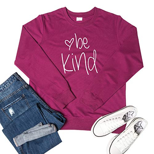 Womens Be Kind Crewneck Sweatshirt Casual Loose Fitting Tops Long Sleeve T Shirt  Long Sleeve Purple 2XL