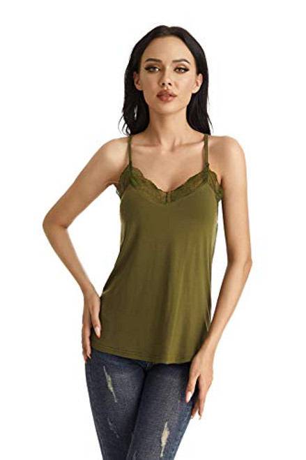 Womens V Neck Tank Tops Lace Strappy Cami Casual Loose Sleeveless Vests Shirt Camisole  S Dark Green Womens V Neck Tank Tops Lace Strappy Cami Casual Loose Sleeveless Vests Shirt Camisole  S Dark Green