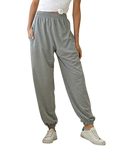 Zaxicht Womens Lounge Pants with Pockets High Waisted Workout Athletic Jogger Pants Baggy Sweatpants  Thin-Grey M