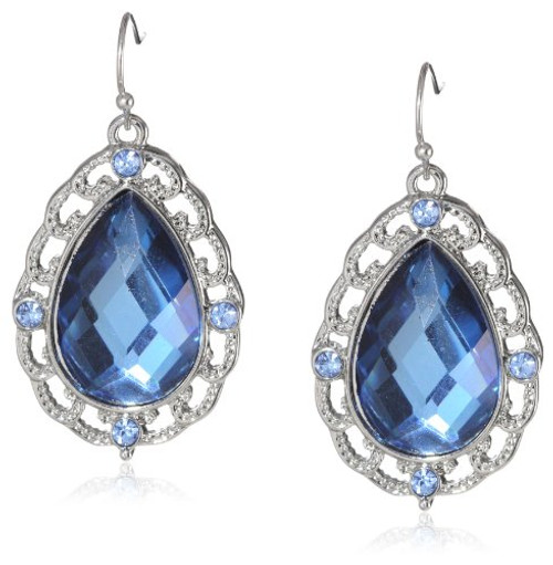 1928 Jewelry  inch 1928 Blue Jeweltones inch  Silver-Tone Blue Large Pear Drop Earrings