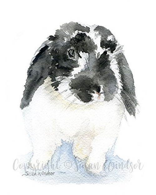 Black and White Mini Lop Rabbit Watercolor Print Black and White Mini Lop Rabbit Watercolor Print
