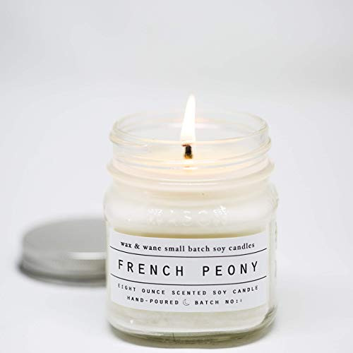 French Peony 8 oz Scented Mason Jar Soy Candle French Peony 8 oz Scented Mason Jar Soy Candle