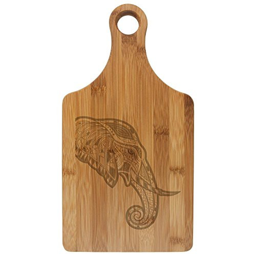 Tribal Mosaic Elephant Head Etched Bamboo Cutting Board Rawhide Standard One Size