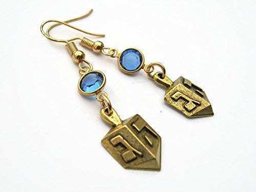 Gold Dreidel Birthstone Earrings 24K Gold Plated Hanukkah Earrings Personalized Spinning Top Charm Jewish Jewelry