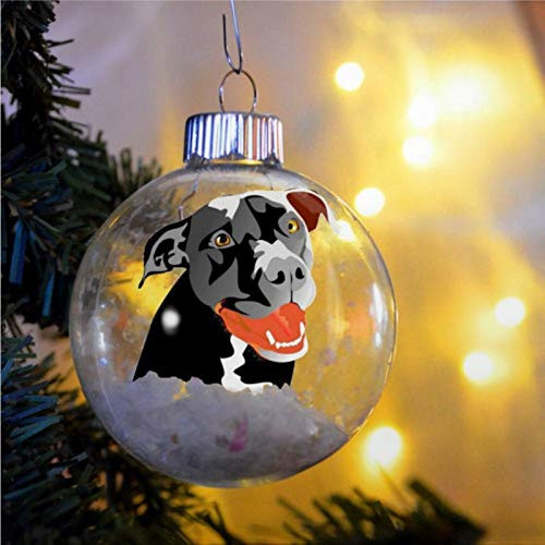 DONL9BAUER Pit Bull Staffordshire Terrier Black Natural Ears Christmas Transparent Ball and Bauble with PresentsBulb Dog Acrylic Christmas Ornament for FamilyFriendsCouple  and Engagement Party.
