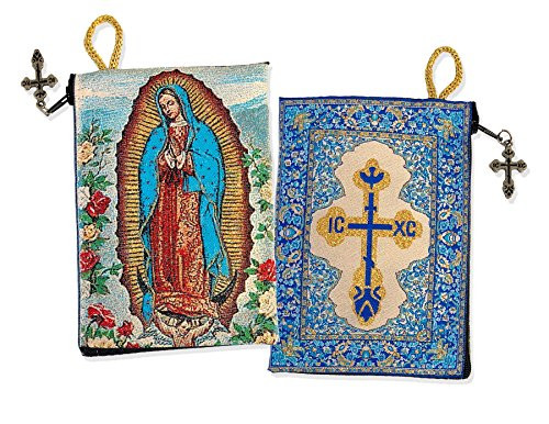 2 Sided Our Lady of Guadalupe Icon Tapestry Rosary Pouch Cross on The Back Side 5 1 2 Inch