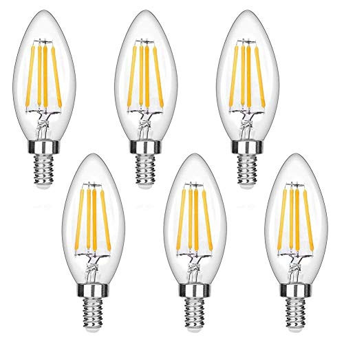 Rekabel Dimmable Candelabra LED Bulb, 4W Warm White 3000K, 400LM, C35 Torpedo Tip, E12 Base40W Incandescent Replacement (6PACK-C35-3000K)