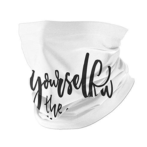 Roupaze Adult Neck Warmer Gaiters Bandana Quote Love Yourself and The Rest Will Follow Motivational Phrase Wisdom Words Zen Charcoal Grey White Balaclava Scarf Cap Hairband with Inner Pocket