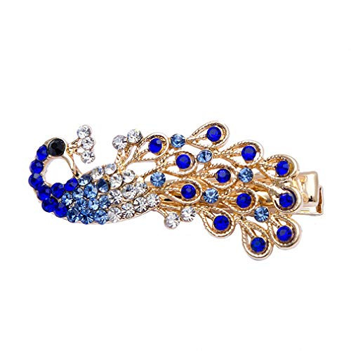 Pudwy 1 pc Crystal Peacock Diamond Hairpins Barrette Rhinestones Side Bangs Clip Women Girls Hair Accessories Blue