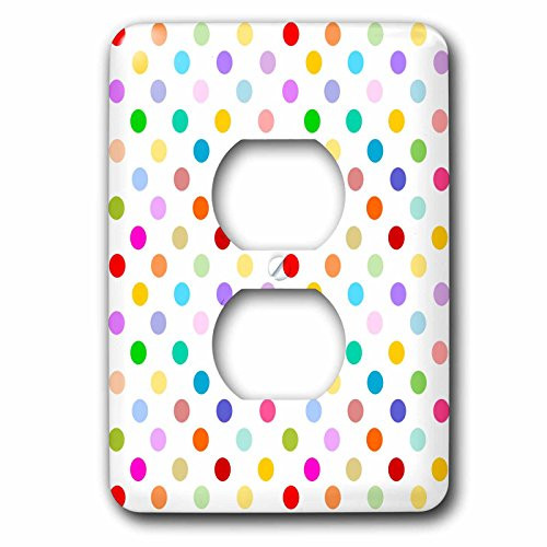 3dRose lsp_56681_6 Rainbow Multicolored Polka Dots on White  Colorful Cute and Girly Pattern  2 Plug Outlet Cover