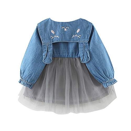 Toddler Princess Dress Up ClothesKids Girls Tulle Denim Patchwork Rabbit Ear Party Birthday Tutu Casual Dress