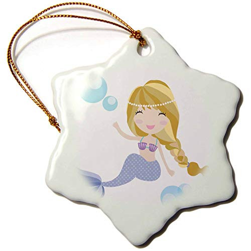 3dRose Cute Blonde Braided Mermaid in Purple Illustration Snowflake Ornament 3 inch