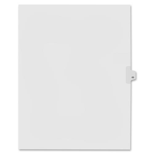 Kleer-Fax 90000 Series Numerical Side Tab Index DividerPrinted 63 - 25 Tab s  Set - 8.5 inch  x 11 inch  - 25