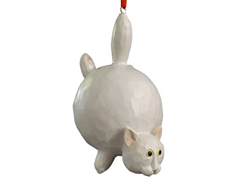 On Holiday Fat Cat White with Pink Nose and Ears Pet Kitten Animal Christmas Tree Ornament