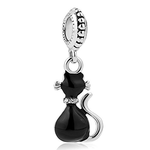 Charmed Craft Cute Black Cat Charms Animal Crystal Dangle Charms Beads for Bracelets