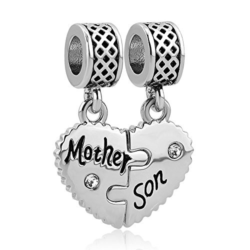 Charmed Craft 2 pcs Mother Son Charms Heart Love Dangle Beads for Snake Chain Bracelets -Mother Son-1- Charmed Craft 2 pcs Mother Son Charms Heart Love Dangle Beads for Snake Chain Bracelets -Mother Son-1-