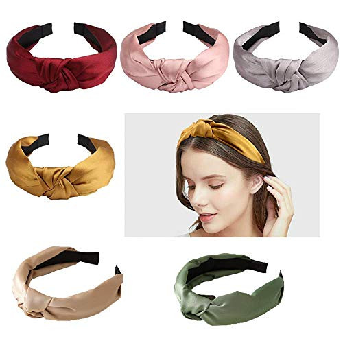Women Headbands Wide Knotted Hair Bands Solid Colors Twisted Criss Cross HeadWraps 6PCS Plastic Wide Plain Turban Elastic Headband Fashion Turban Head Bands Hair Hoops Hair Accessories for Women and Girls