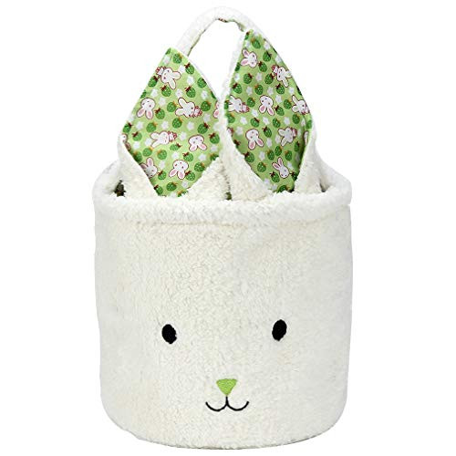 Easter Bunny Basket Easter Bucket for Boys Girls Easter Gift Bags Personalized Eggs Hunt Bag Kids Bunny Tote Bag Candy and Gifts Carry Bucket Easter Decorations -Green Plush Bunny-