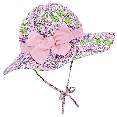 Durio Baby Sun Hat Sun Protection Baby Girl Hats Beach Summer Bucket Hats UPF 50 Plus Infant Sun Hat H Pink Green Floral 6-12 Months