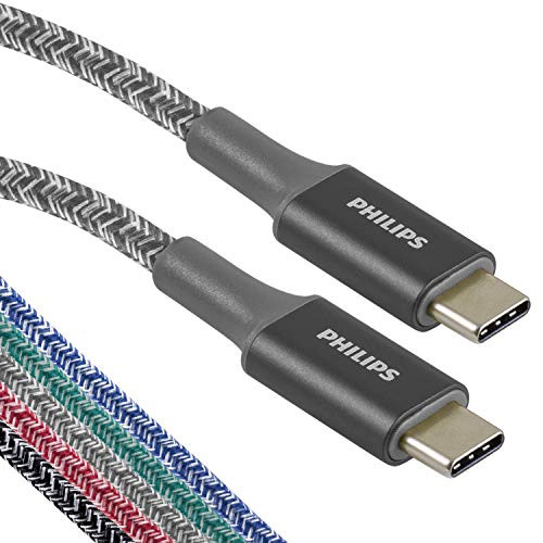 Philips 6 in. 2 Pack USB Type C Cable USB-C to USB-C Gray Braided Fast Charging Cable Compatible with iPad Pro MacBook Pro Samsung Galaxy S21/S10/S9/Plus Google Pixel 5/C/3/2/XL DLC5221GC/37