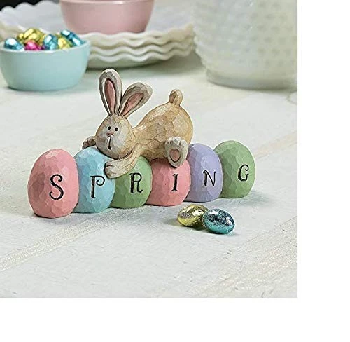 Acrylic Spring Easter Bunny Figurine Decor Mr and Mrs Bunny Easter Egg Rabbit Figurine Statue Easter Bunnies Table Centerpiece Tabletopper Easter Decorations for Party Home Holiday Spring Decor -A-