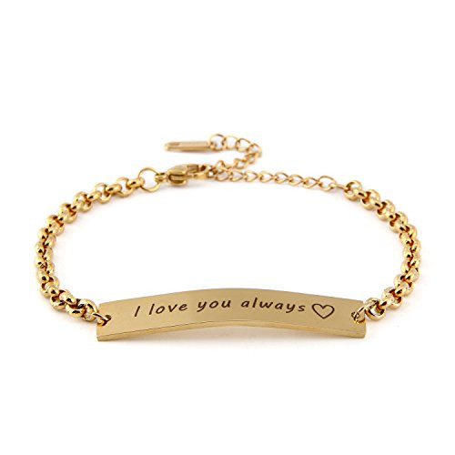 BBX JEWELRY Stainless Steel Gold-Plated Personalized Name Bracelets-Mama Bracelet-Gold Bar Bracelet-Custom Initial Bar-Gift for Wife