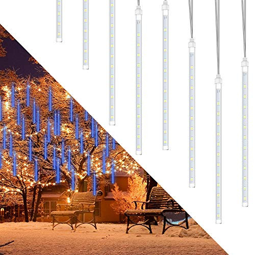 Rain Lights Meteor Lights econoLED LED Meteor Shower 192 LEDs 8 TubesOutdoor Waterproof Drop Icicle Snow Falling Raindrop Cascading String Lights for Party Wedding Christmas Decoration-Blue-