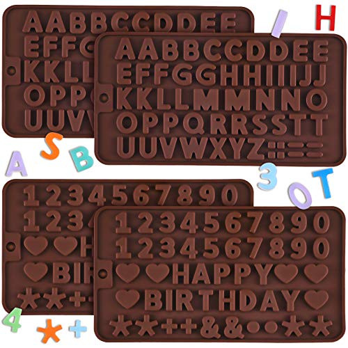 4 Pieces Letter Silicone Molds Valentines Day Alphabet Silicone Cake Baking Mold Letter Number Chocolate Molds for Cake Candy Chocolate Decorating Tray -Chocolate-