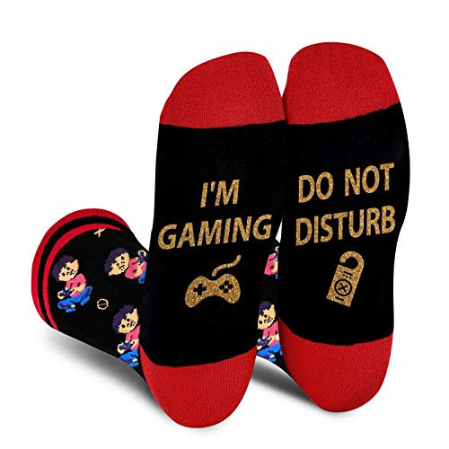Funny Gaming Gamer Socks for Men Women Boys - Do Not Disturb Gaming Novelty Crew Socks - Mens Teen Boys Cotton Socks Game Lovers Christmas Gift- Red