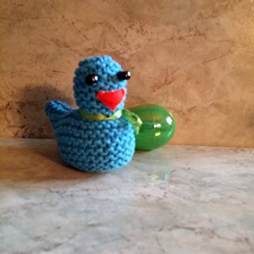 Easter Chick Plastic Fillable Egg Holder Hand Knit Cotton Blue Chick with Green Egg