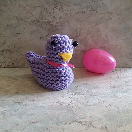 Easter Chick Plastic Fillable Egg Holder Hand Knit Cotton Purple Chick with Pink Egg