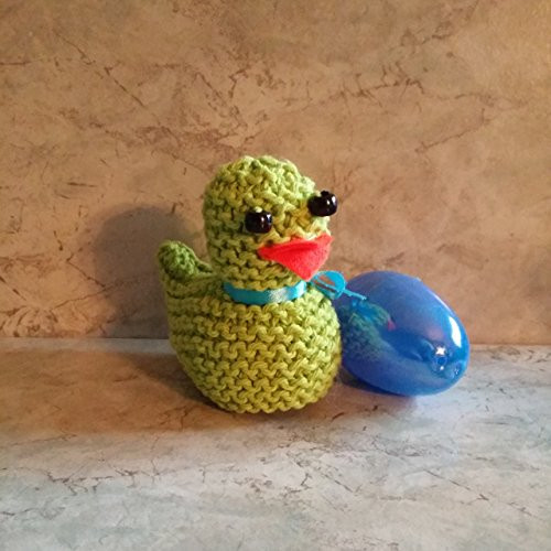 Easter Chick Plastic Fillable Egg Holder Hand Knit Cotton Green Chick with Blue Egg