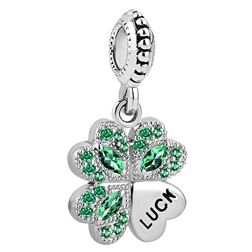LovelyCharms Good Luck Green Four Leaf Clover Charm Dangle Bead for European Bracelet