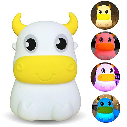 Night Light for Kids AVEKI Portable Tap Control Rechargeable Nightlight Lamp  Color Changing Silicone Cute Muti Color Cow Night Lamp Bedroom Decor for Infant or Toddler-USB Powered- Night Light for Kids AVEKI Portable Tap Control Rechargeable Nightlight Lamp  Color Changing Silicone Cute Muti Color Cow Night Lamp Bedroom Decor for Infant or Toddler-USB Powered-