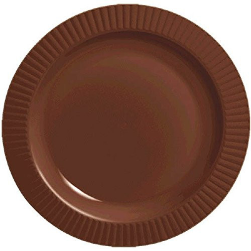 amscan Chocolate Round Premium Plastic Plates 7 1/2 inch Brown