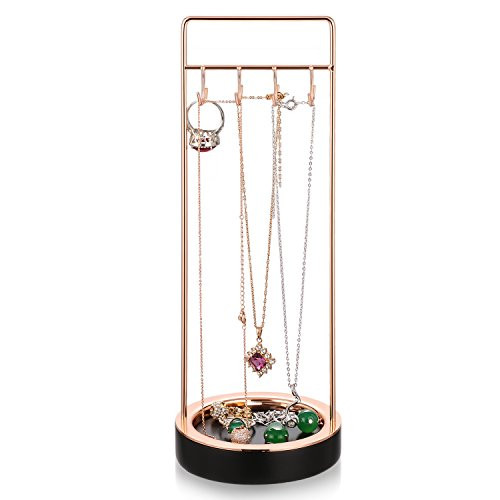 Jewelry Tree Stand Black Resin & Rose Gold Metal- Bracelet & Necklace Jewelry Organizer Display Tree Rack w/Ring Tray (Black1) Jewelry Tree Stand Black Resin & Rose Gold Metal- Bracelet & Necklace Jewelry Organizer Display Tree Rack w/Ring Tray (Black1)