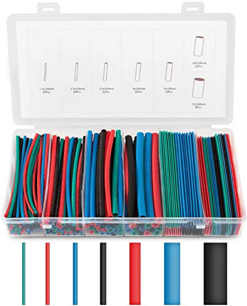 Eventronic 200pcs Heat Shrink Tubing Kit Heat Shrink Tubes Wire Wrap Ratio 21 Electrical Cable Sleeve Assortment with Case Electric Insulation Heat Shrink Tube Kit -4 Colors/7 Sizes-