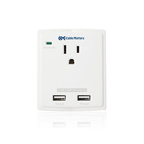 Cable Matters Single-Outlet Wall Mount Surge Protector with USB Dual Port 2.4 Amp Charging