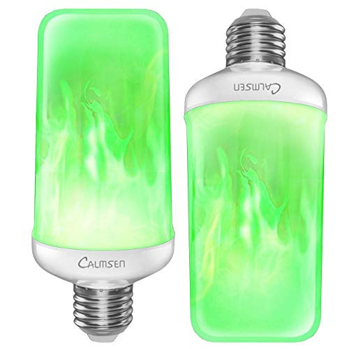 LED Flame Effect Light Bulbs?Green? Calmsen E26 E27 Flickering Fire Light Bulbs with 4 Modes 3W Flame Bulb for Christmas Home Decor Party Restaurant Outdoor - 2 Pack 