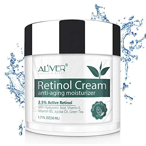 Retinol Cream for Face with Hyaluronic Acid Anti Aging Moisturizer for Neck with 2.5 percent Retinol and Hyaluronic Acid Vitamin E B5 Jojoba Oil Green Tea Best Day and Night time Anti Wrinkle Cream