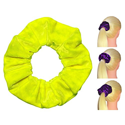 Neon Yellow Velvet Scrunchies Premium Plush Soft Ponytail Holders Scrunchie King Made in USA