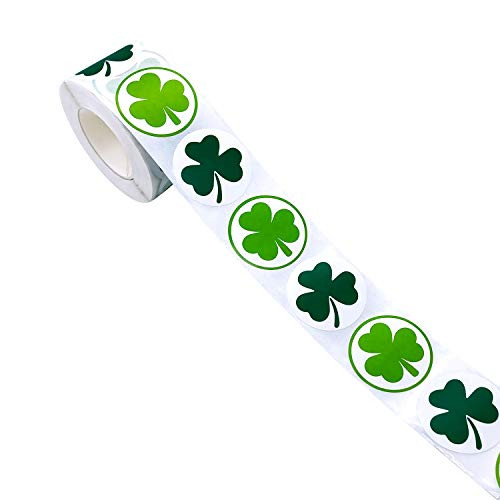 Shamrock Stickers St. Patricks Day Decorations Green Irish Clover Stickers St. Patricks Day Self Adhesive Sticker Roll for Party Favors School Parade Decoration and Craft 1-1/2 Inch Wide 500 Pcs