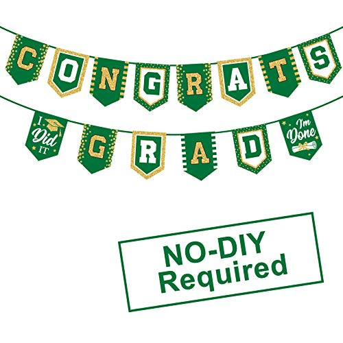 2021 Green Graduation Banner - No DIY Required Green Graduation Party Supplies Decorations Grad Banner for College High School Party -Green Congrats Grad-