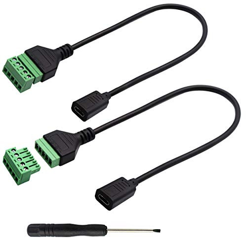 zdyCGTime Type C USB Screw Terminal Block Connector Cable Type C 2.0 USB Female Plug to 5 Pin/Way Female Bolt Screw with Shield terminals Pluggable Type Adapter Converter Cable?30CM/2Pack- -Female-