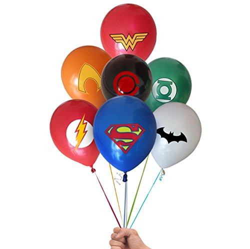 Justice League Superhero Emblem 21 Count Party Balloon Pack - Large 12" Latex Balloons